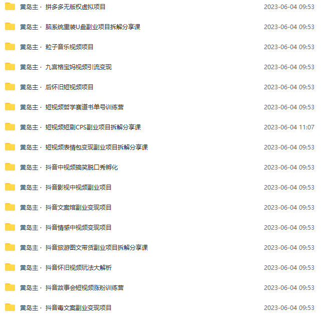 黄岛主副业多套热门项目合集：日入几十到几百不等（完整教程+资料+素材）