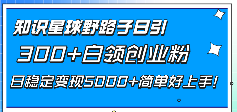 知识星球野路子日引300+白领创业粉,日稳定变现5000+简单好上手!