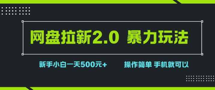 网盘拉新2.0,暴力玩法,新手小白一天轻松500,操作简单