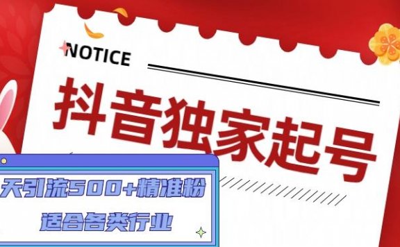 抖音独家起号，一天引流500+精准粉，适合各类行业（9节视频课）