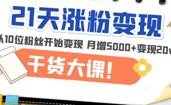 21天精准涨粉变现干货大课：从10位粉丝开始变现 月增5000+变现20w+