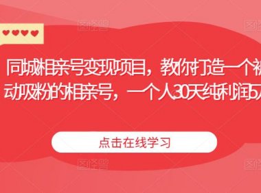 同城相亲号变现项目,教你打造一个被动吸粉的相亲号,一个人30天纯利润5万