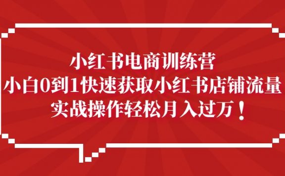小红书电商训练营，小白0到1快速获取小红书店铺流量，实战操作月入过万