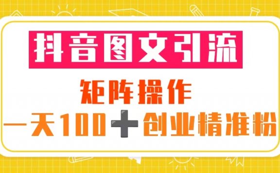 抖音图文引流 矩阵操作 一天100+创业精准粉（5节视频课+素材模板）