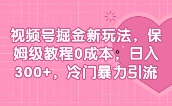 视频号掘金新玩法,保姆级教程0成本,日入300+,冷门暴力引流