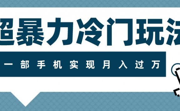 超暴力冷门玩法,可长期操作,一部手机实现月入过万
