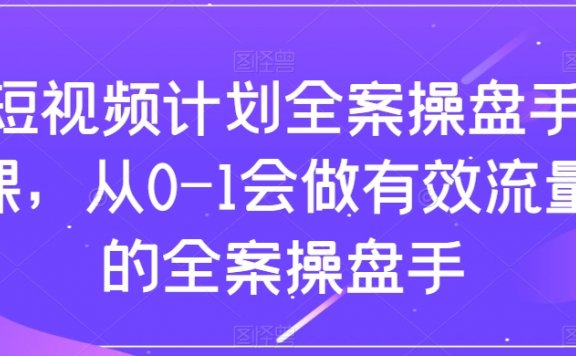 短视频计划全案操盘手课,从0-1会做有效流量的全案操盘手