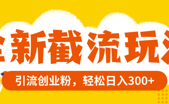 全新截流玩法,精准引流创业粉,轻松日入300+