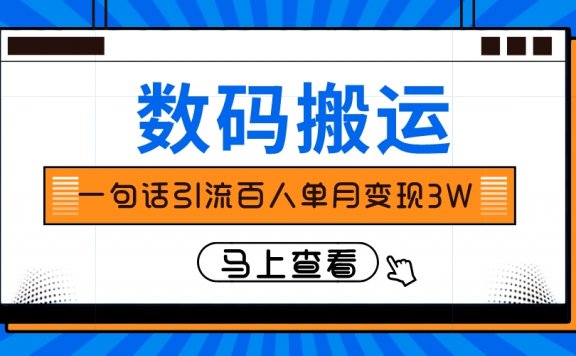 数码搬运项目:仅靠一句话引流百人变现3万?