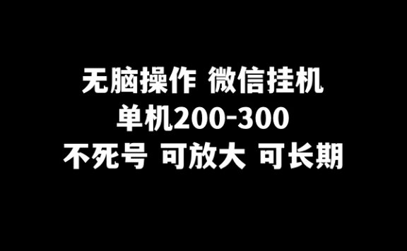 无脑操作微信挂机项目，单机200-300一天，不死号，可放大