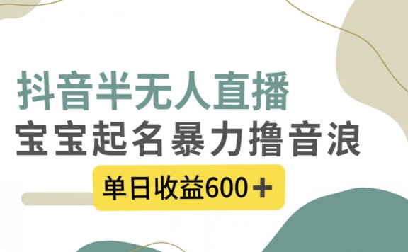 抖音半无人直播项目,宝宝起名,暴力撸音浪,单日收益600+