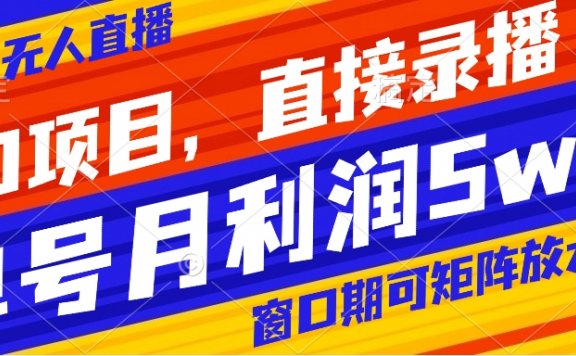 风口项目,小红书无人直播带货项目,直接录播,可矩阵,月入5w+