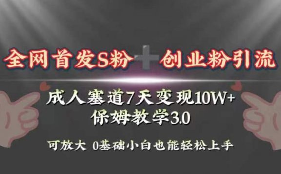 s粉加创业粉引流变现项目,成人用品赛道7天变现10w+保姆教学3.0