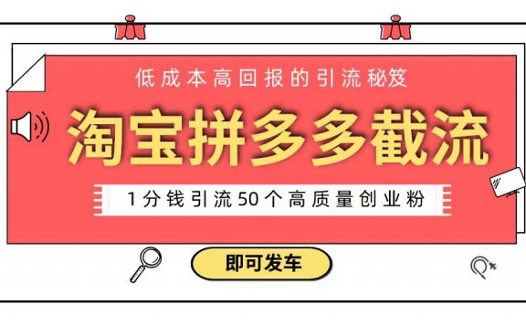 淘宝拼多多电商平台截流创业粉 只需要花上1分钱,长尾流量至少给你引流50粉