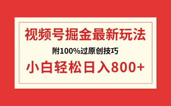 视频号掘金项目,小白轻松日入800+(附100%过原创技巧)