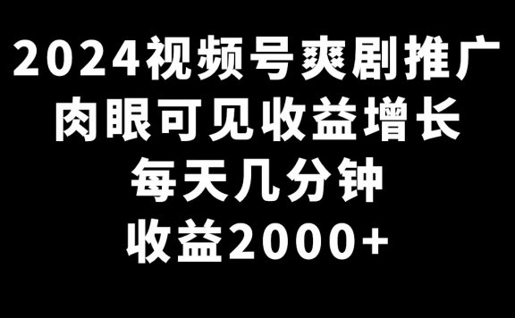 2024视频号爽剧推广项目,肉眼可见的收益增长,每天几分钟收益2000+