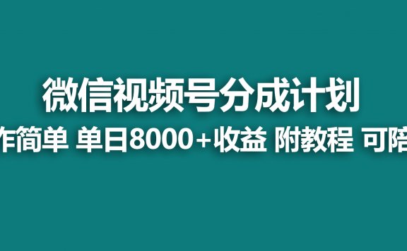 【蓝海项目】视频号分成计划，快速开通收益，单天爆单8000+，送玩法教程