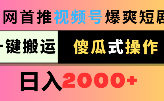 视频号爆爽短剧推广项目,一键搬运,傻瓜式操作,日入2000+