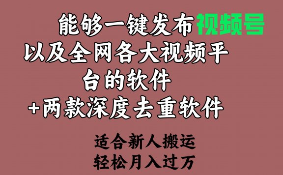 能够一键发布视频号以及全网各大视频平台的软件+两款深度去重软件 适合新人搬运