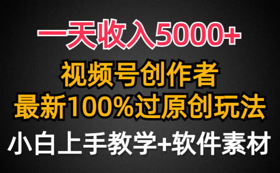 视频号创作者，最新100%原创玩法，对新人友好，一天收入5000+