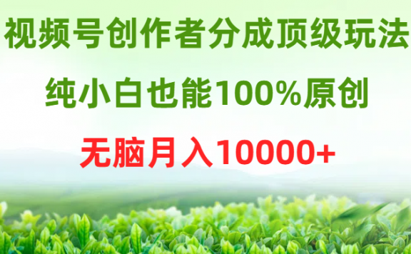 视频号创作者分成顶级玩法,纯小白也能100%原创,无脑月入10000+
