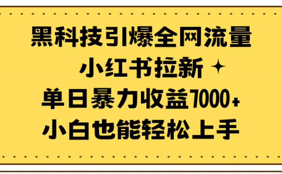黑科技引爆全网流量小红书拉新,单日暴力收益7000+,小白也能轻松上手