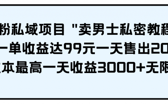 男粉私域项目 "卖男士私密教程" 每一单收益达99元一天售出20单