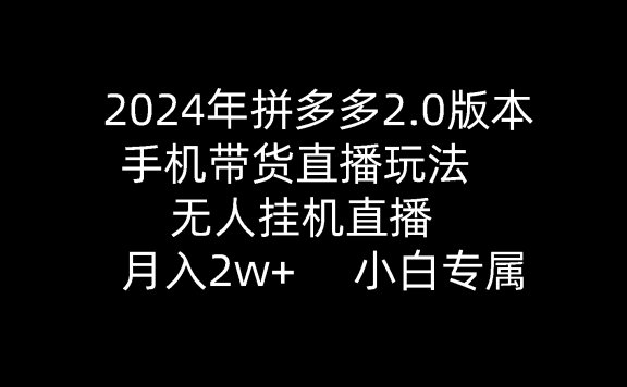 2024年拼多多2.0版本，手机带货直播玩法，无人挂机直播， 月入2w+