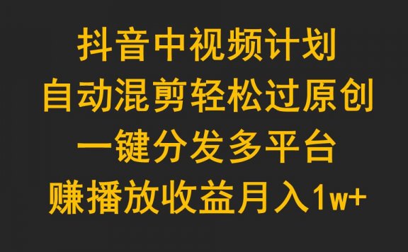 抖音中视频计划,自动混剪轻松过原创,一键分发多平台赚播放收益,月入1w+