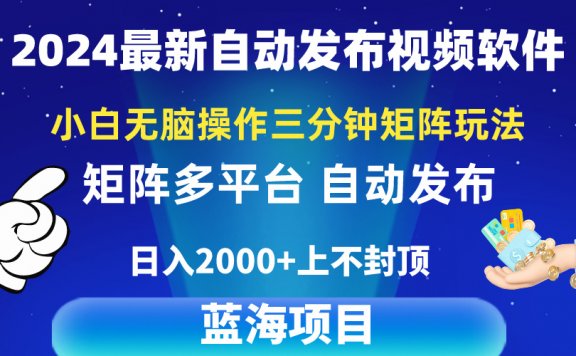 2024最新自动发布视频软件,矩阵玩法,3分钟一个视频,日入2k+