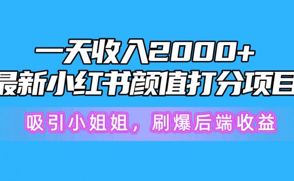 最新小红书颜值打分项目，一天收入2000+，吸引小姐姐，刷爆后端收益