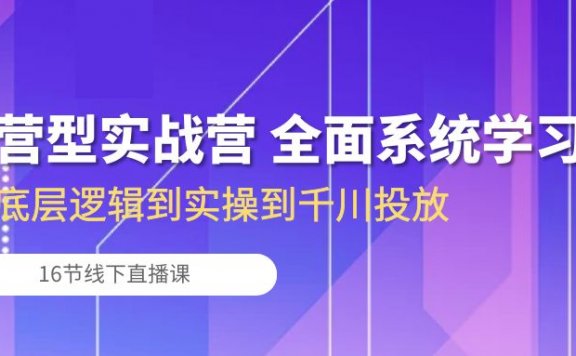 运营型实战营 全面系统学习-从底层逻辑到实操到千川投放（16节线下直播课)