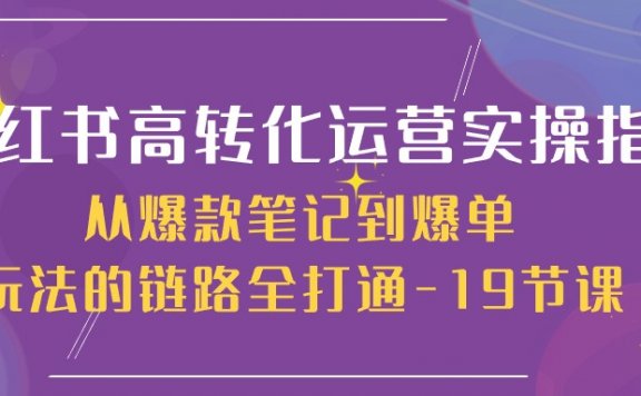 小红书高转化运营实操指南,从爆款笔记到爆单玩法的链路全打通-19节课