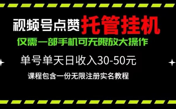 视频号点赞托管挂机项目,单号单天利润30~50,一部手机无限放大(附带无限注册实名微信教程)