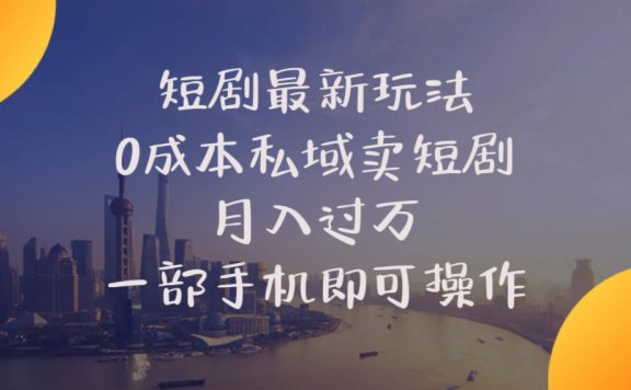 短剧最新玩法，0成本私域卖短剧，月入过万，一部手机即可操作