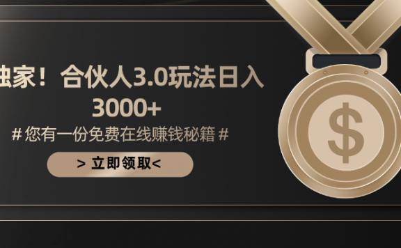 游戏合伙人3.0,日入3000+,无限扩大的蓝海项目