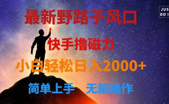 最新风口!快手撸磁力野路子,小白无脑操作日入2000+