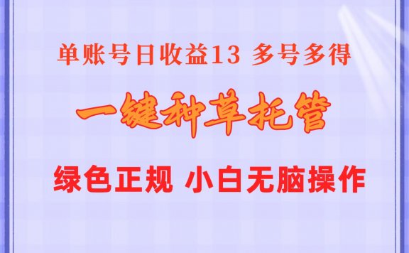 一键种草托管单账号日收益13元  10个账号一天130  绿色稳定 可无限推广