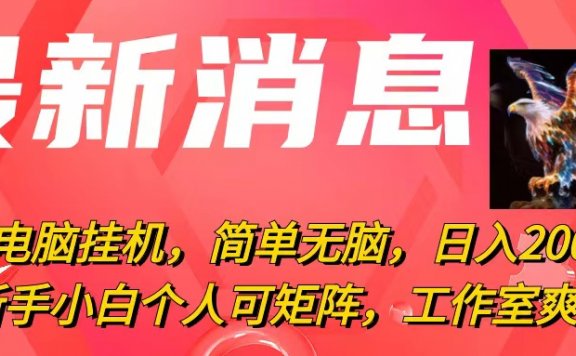 最新电脑挂机项目，简单无脑，日入2000+适合新手小白个人可矩阵