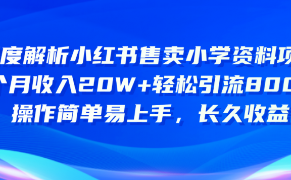 深度解析小红书售卖小学资料项目 8个月收入20W+轻松引流8000+操作简单